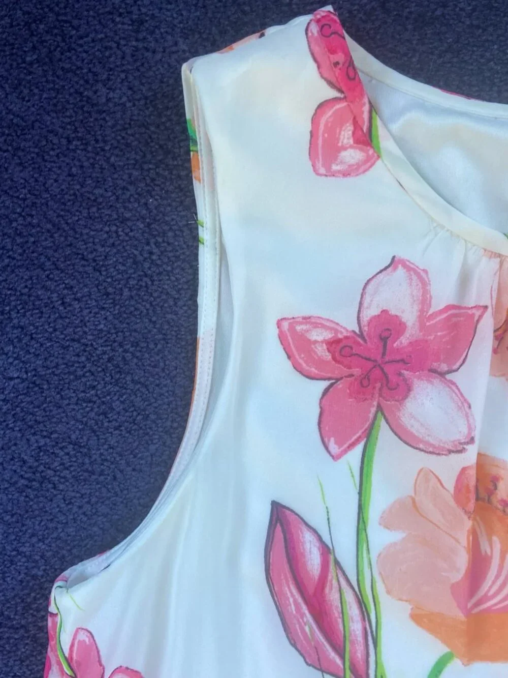 Floral Sleeveless Shift Dress | White Multi Color Print Ruffle Hem - Picture 4 of 8